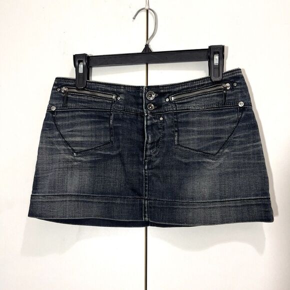 Miss Sixty Y2K Micro Mini Skirt Women’s M Distressed Dark Wash zippers - Picture 1 of 6